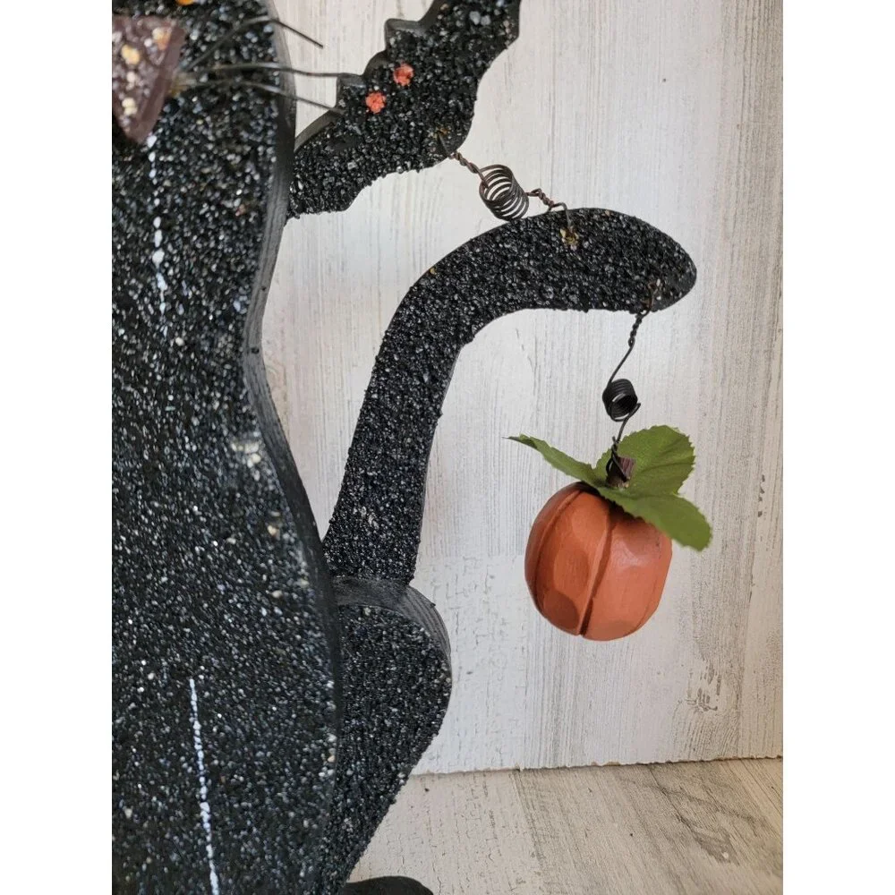Unique‎ wooden black cat bat Halloween home decor figure